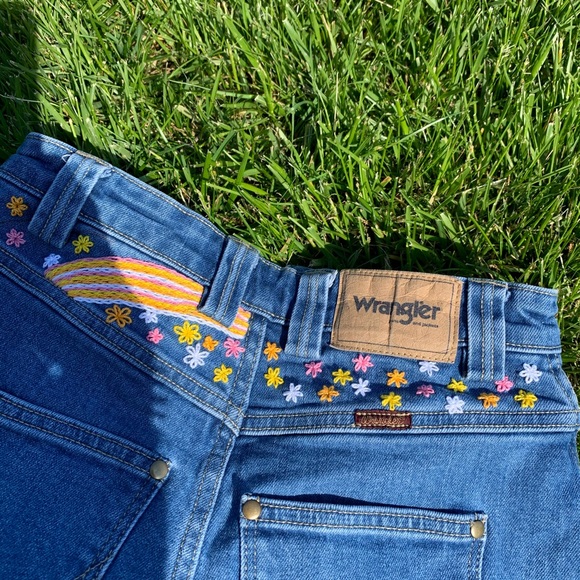 Wrangler Pants - Hand-Embroidered Wrangler for UO Denim Shorts